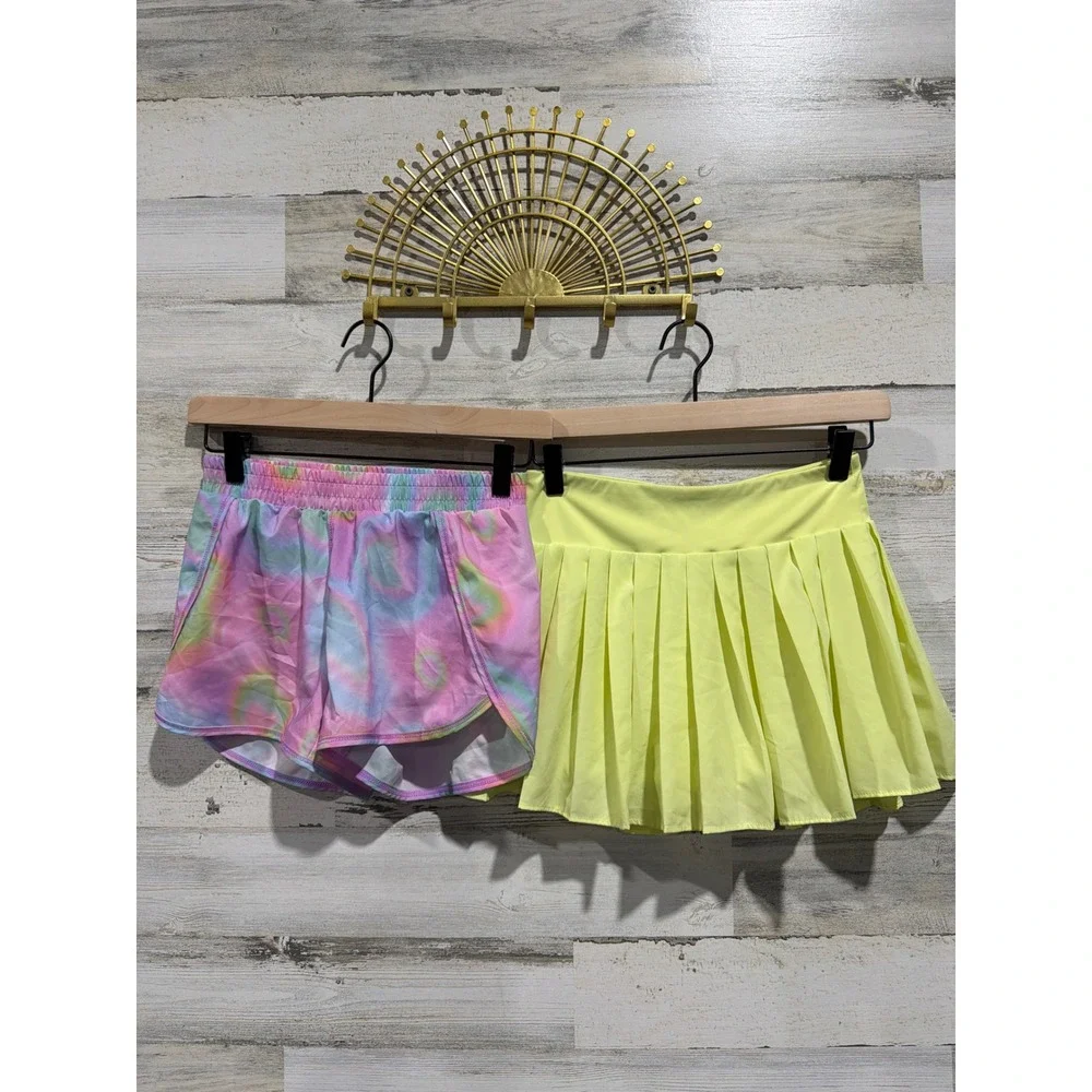 All In Motion Old Navy Shorts Skort Girls L 10/12 Pink Yellow Active EUC